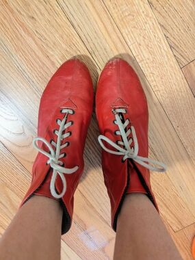 🍒 Vintage Red Leather Lace-Up Jazz Dance Boots Shoes Size 6.5 Retro 80s